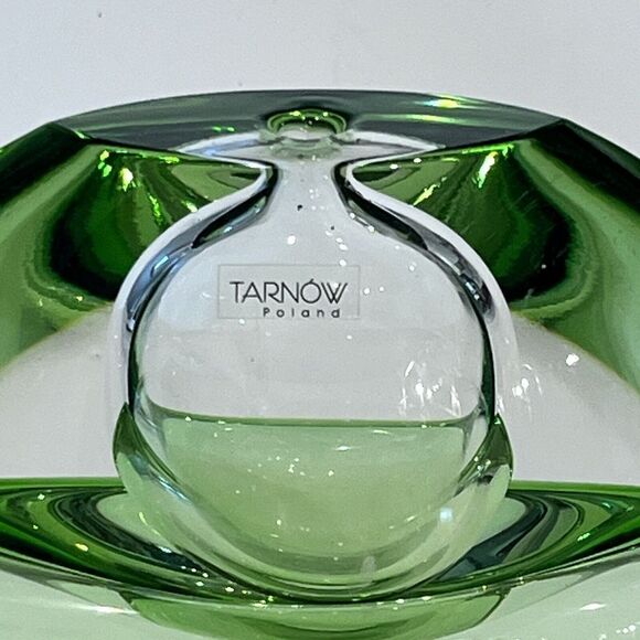 Vintage Tarnow Oil Scent Vase Emerald Green Crystal Glass Poland Double Sided - Picture 5 of 16